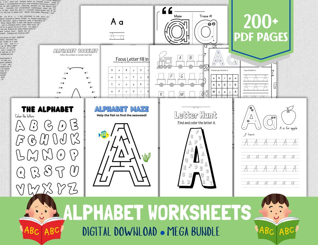 Alphabet Worksheets: Tracing, Coloring, and Letter Mazes (PDF) - Etsy