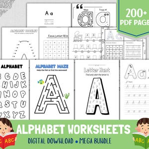 Alphabet Worksheets Printable Tracing Practice Coloring Homeschool Learning Letters Kindergarten & Prek Toddlers Handwriting Letter Practice