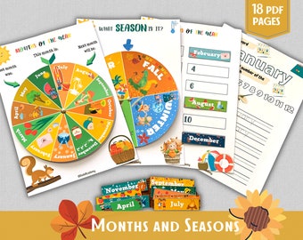 Months and Seasons Wheel Printable Activities Toddler Matching Game Calendar Busy Book Preschool Worksheets