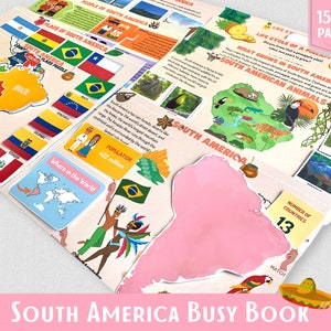 Südamerika Kontinente und Ozeane Aktivitätspaket Welt Geographie Montessori Material Map Puzzle Vorschul Curriculum beschäftigt Buch