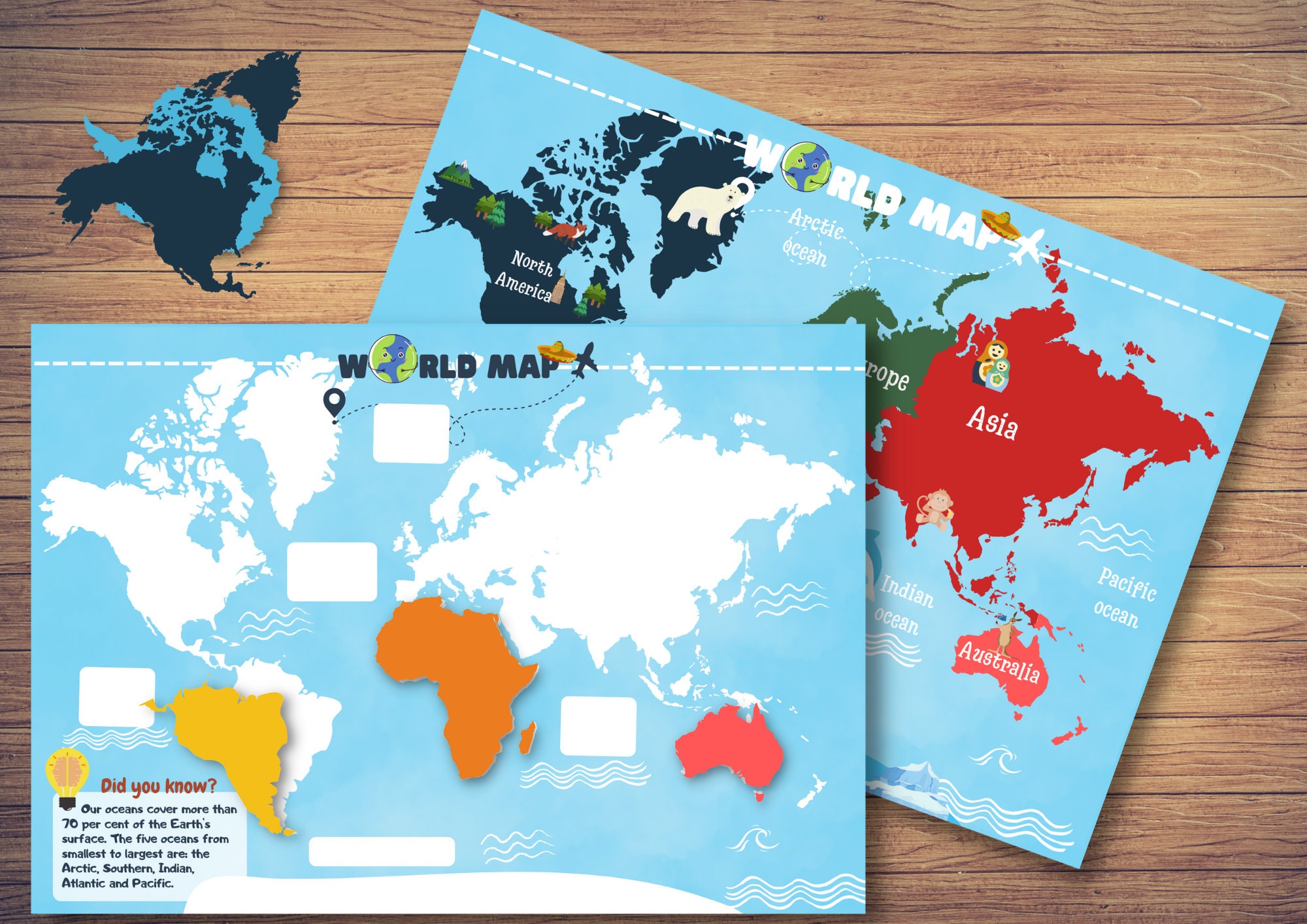 Continents & Oceans Printable Map and Cards Pack World Geography ...