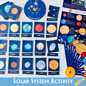 Solar System Flash Cards Outer Space Busy Book Pages Astronomy Learning Binder Montessori Materials Preschool Curriculum