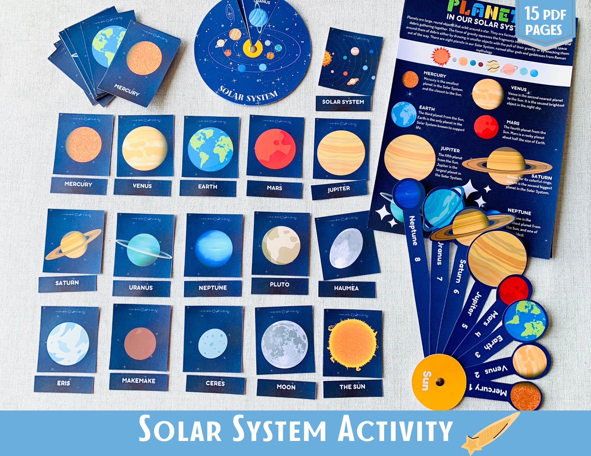 Solar System Flash Cards Outer Space Busy Book Pages Astronomy Learning Binder Montessori Materials Preschool Curriculum