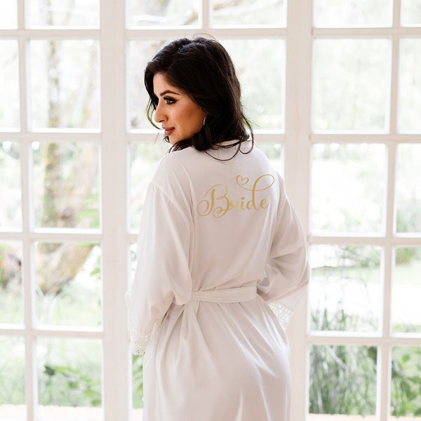 Peignoir blanc avec dentelle tissée épaisse, cadeau de mariage de la mariée, robes de broderie deux tailles S-L et XL-XXXL