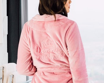 Roupão rosa para sua esposa, rainha, roupões de inverno personalizados, quentes e grossos, presente de natal de aniversário
