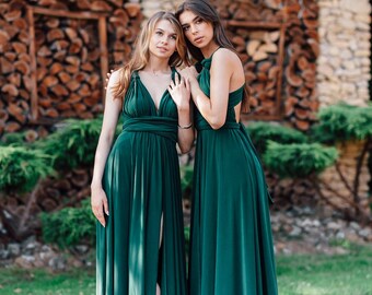 Bridesmaid Dress Infinity Floor Length Maxi Wrap Convertible Wedding Dress Multiway Dress dark green bottle party prom