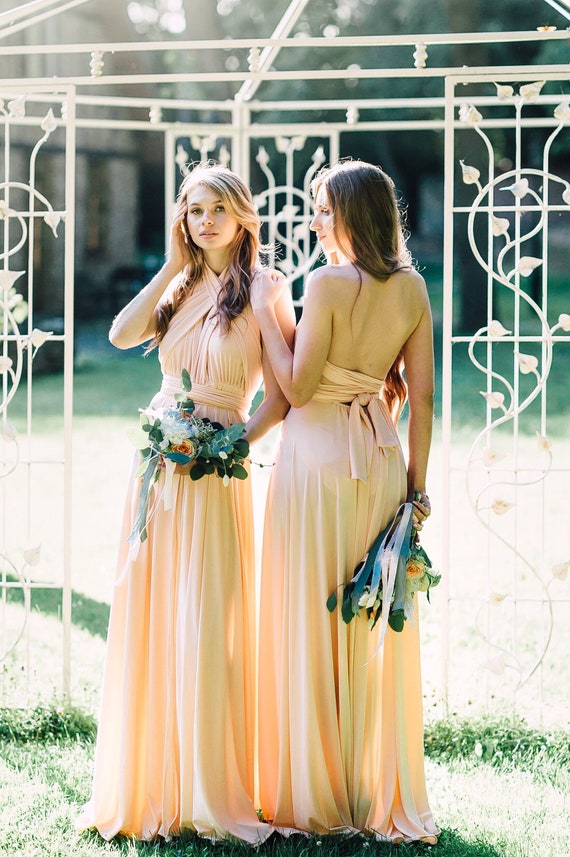 Peach Infinity Bridesmaid Dress: Convertible Maxi Wrap Wedding Gown - Etsy
