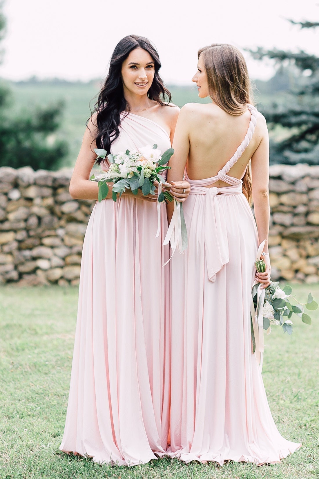 beautiful bridesmaid dresses pink Dusty Pink Satin Off Shoulder Long Mermaid Bridesmaid Dresses , BN1082