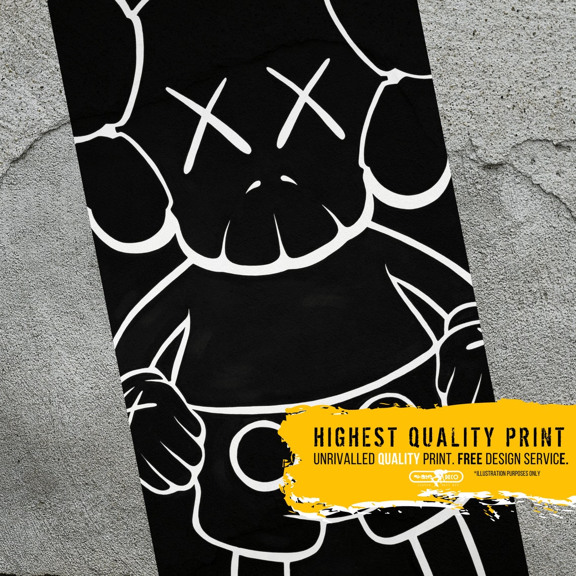 KAWS Inspired SKATEBOARD Wall ART Minimalist Black & White | Etsy
