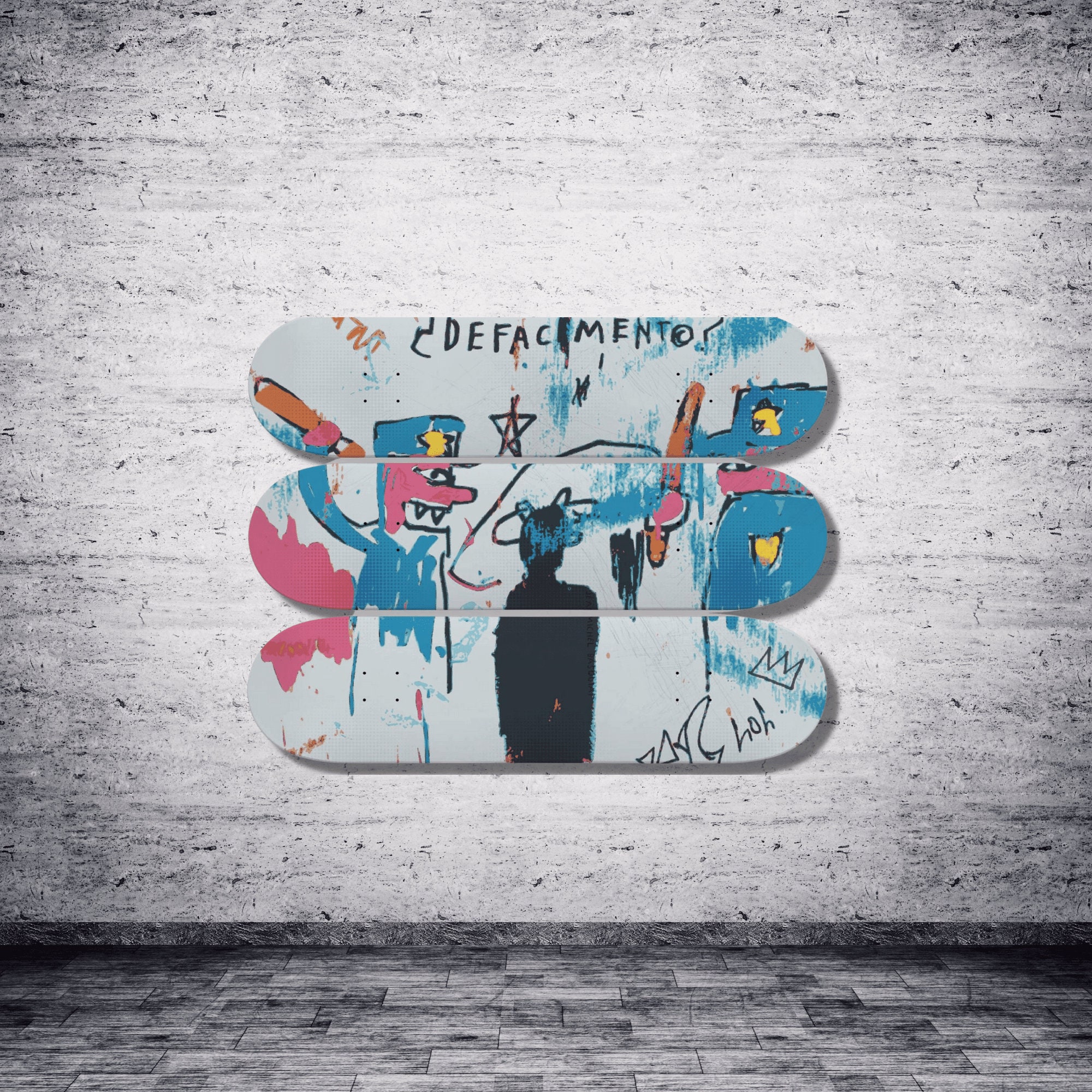 BASQUIAT 'Defacement' (1983) SKATEBOARD ART Wood Wall