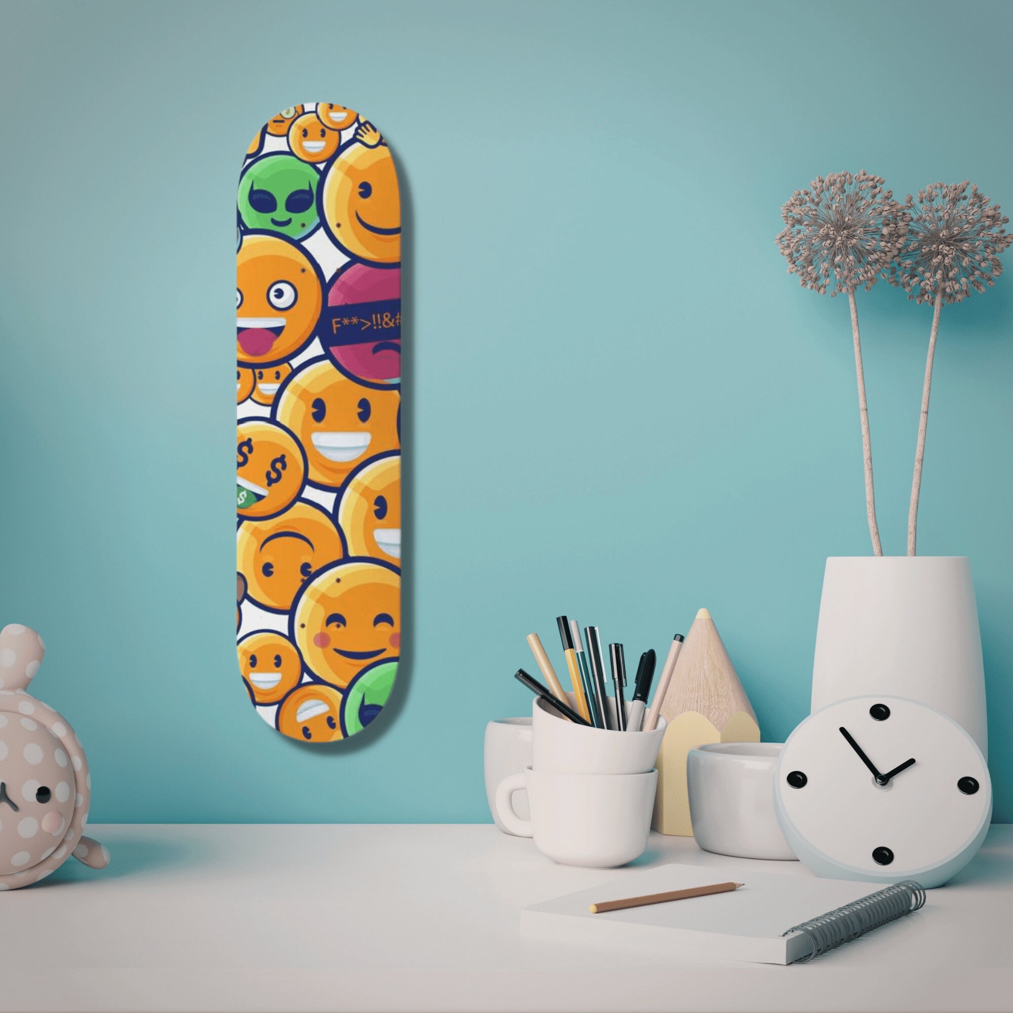 Emoji Faces SKATEBOARD WALL ART & Skate Deck Smiley Faces Etsy