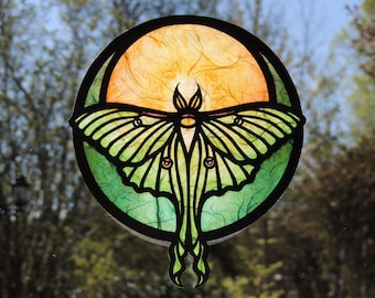 Green Luna Moth Suncatcher – Handmade Papercraft Moon Butterfly Window Decor