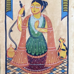Bengal Pattachitra painting, natural vegetable colours, religious, indian art 22&quot;x14&quot;