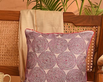 Premium Kantha Embroidered Cushion Cover 16x16 inches, Square, Shams, Cover Kids Room/Drawing Room Cushion/Decorative Cushion Cover/Art room