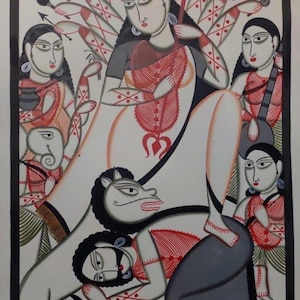 Bengal Pattachitra painting, natural vegetable colours, religious, indian art 22&quot;x14&quot;