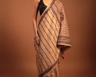 Abhishti- Kantha embroidered on hand woven pure tussar silk saree