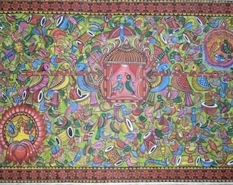 Wedding of Birds- Bengal Pattachitra painting, natural vegetable colours, religious, indian art