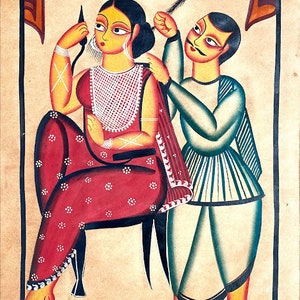 Bengal Pattachitra painting, natural vegetable colours, religious, indian art 22&quot;x14&quot;