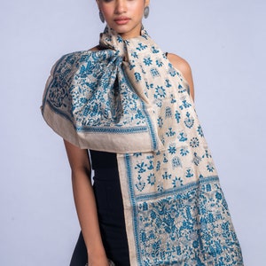 Exquisite Kantha Silk Stole Handcrafted Elegance for Every Occasion, handcrafted silk stole, versatile fashion statement, luxurious silk image 1