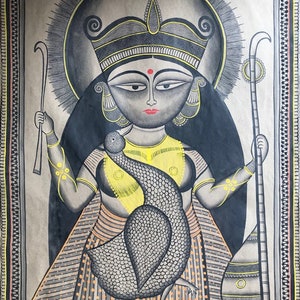 Bengal Pattachitra painting, natural vegetable colours, religious, indian art 28&quot;x22&quot;