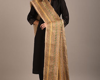 Baugh Aar Folk- Kantha Embroidered On Pure Tussar Silk Dupatta