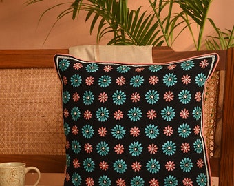 Premium Kantha Embroidered Cushion Cover 18x18 inches, Square, Shams, Cover Kids Room/Drawing Room Cushion/Decorative Cushion Cover/Art room