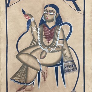 Bengal Pattachitra painting, natural vegetable colours, religious, indian art 22&quot;x14&quot;