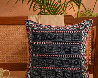 Premium Kantha Embroidered Cushion Cover 18x18 inches, Square, Shams, Cover Kids Room/Drawing Room Cushion/Decorative Cushion Cover/Art room