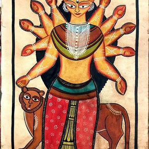 Bengal Pattachitra painting, natural vegetable colours, religious, indian art 22&quot;x14&quot;