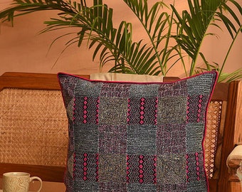 Premium Kantha Embroidered Cushion Cover 20x20 inches, Square, Shams, Cover Kids Room/Drawing Room Cushion/Decorative Cushion Cover/Art room