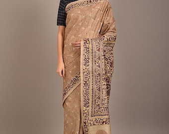 Gole aar folk- Kantha embroidered on hand woven pure tussar silk saree