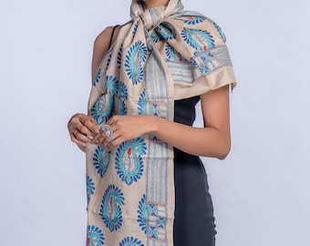 Exquisite Kantha Silk Stole - Handcrafted Elegance for Every Occasion, handcrafted silk stole, versatile fashion statement, luxurious silk