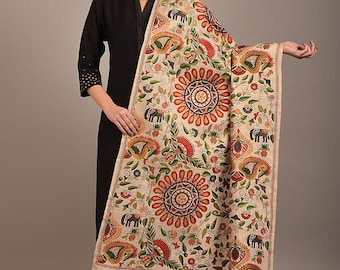 Exquisite Kantha Silk Dupatta - Handcrafted Elegance for Every Occasion, handcrafted silk shawl, versatile fashion statement, luxurious silk