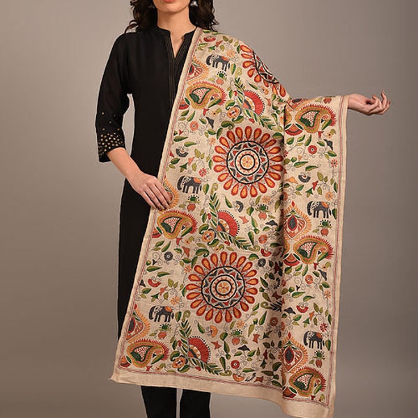 Exquisite Kantha Silk Dupatta - Handcrafted Elegance for Every Occasion, handcrafted silk shawl, versatile fashion statement, luxurious silk