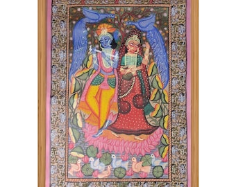 Radha Krishna- Bengal Pattachitra painting, natural vegetable colours, religious, indian art