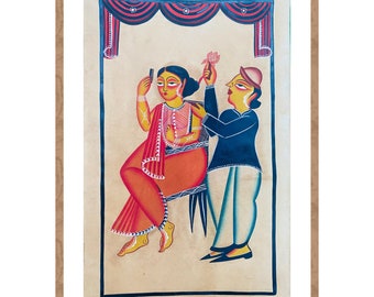 Bengal Pattachitra painting, natural vegetable colours, religious, indian art 22"x14"