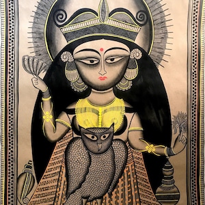 Bengal Pattachitra painting, natural vegetable colours, religious, indian art 28&quot;x22&quot;