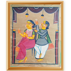 Bengal Pattachitra painting, natural vegetable colours, religious, indian art 28&quot;x22&quot;