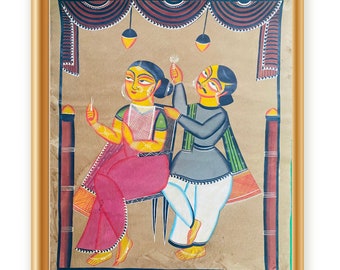 Bengal Pattachitra painting, natural vegetable colours, religious, indian art 28"x22"