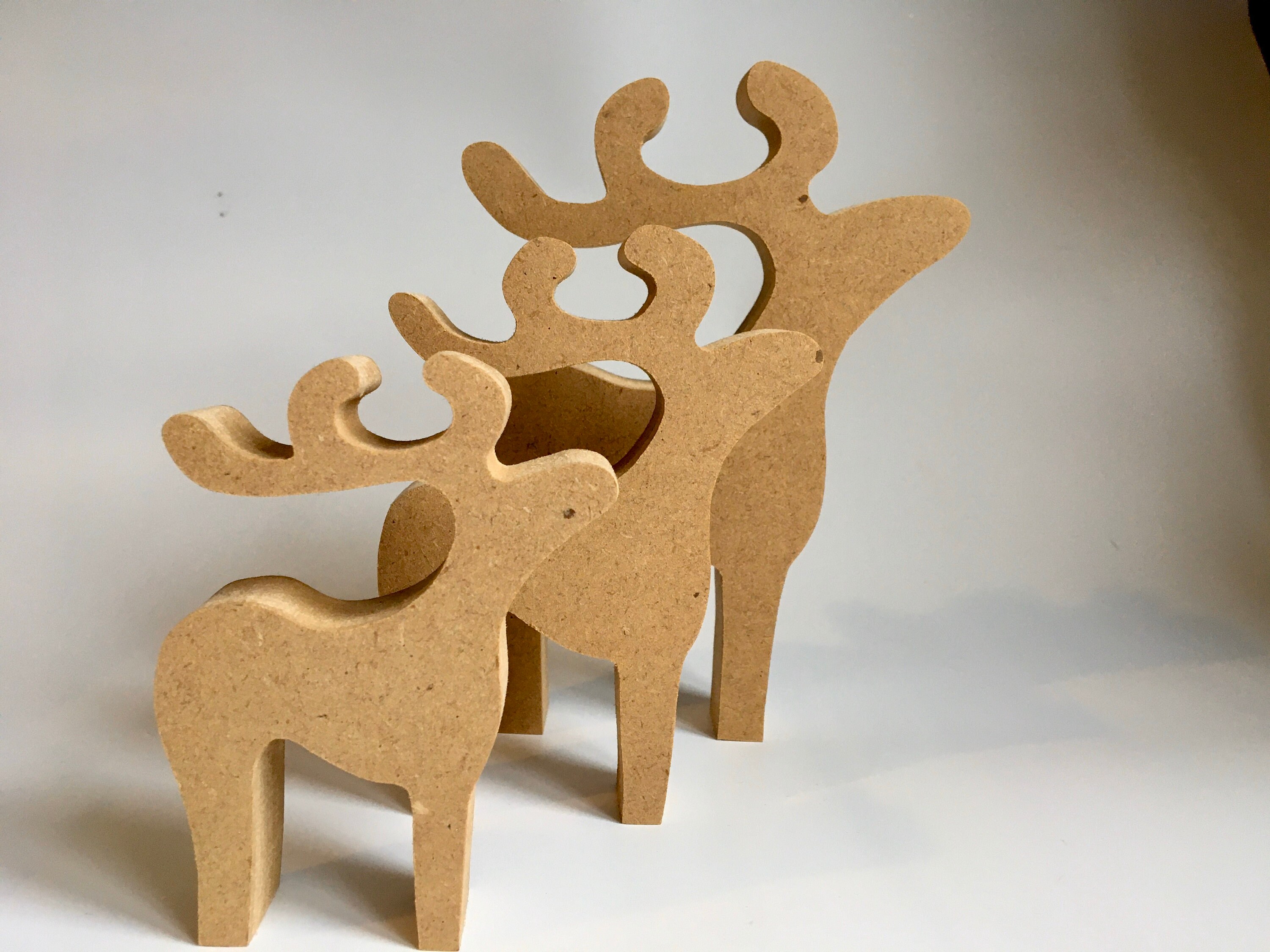 Wooden MDF 3D Christmas Reindeer 2 Decorate Yourself Shapes Craft Free Standing 