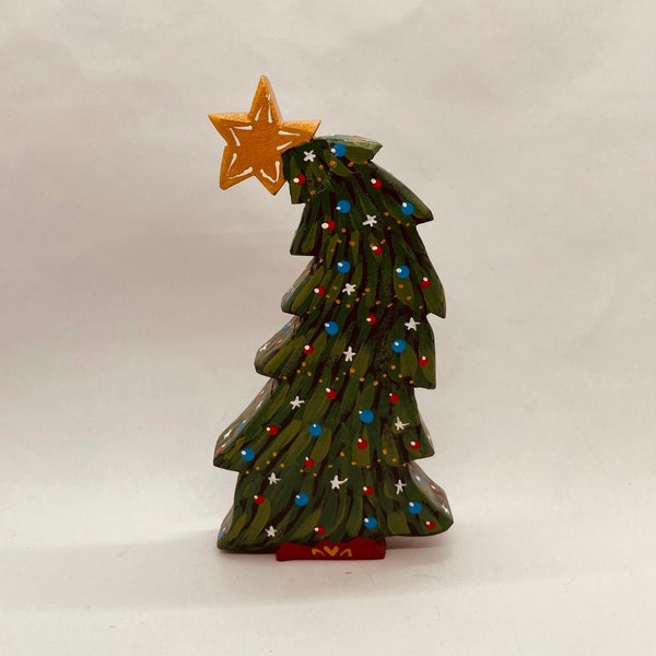 5-1/2"  Wooden Bowed Christmas Tree - Red/White/Blue Decorations - Holiday Decor