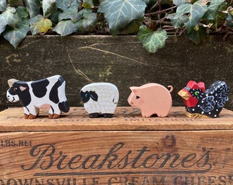 Small Set of 4 Farm Animals - Pig, Chicken, Cow, Sheep - Barnyard Animals - Gift