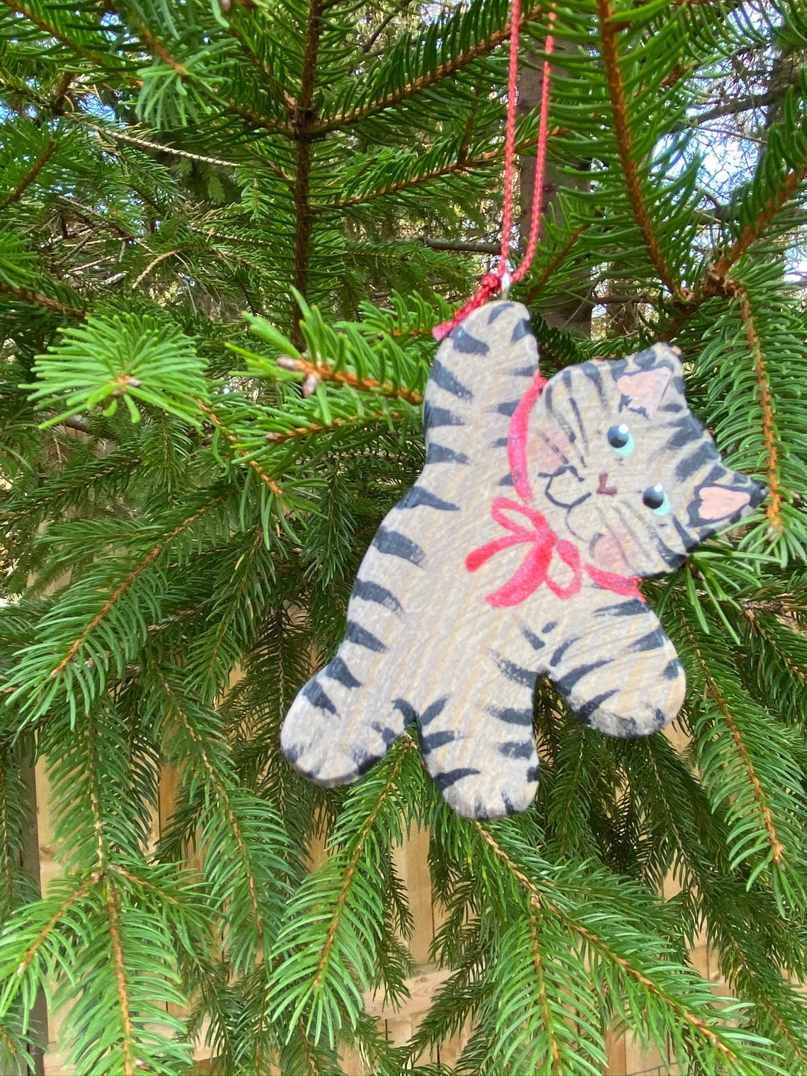 Wooden Ornament Hanging Kitty Cat Christmas Decor Etsy