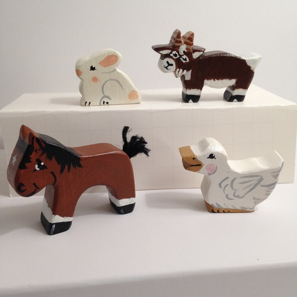 Small Set of 4 Farm Animals - Horse, Bunny, Goose, Goat - Barnyard Animals