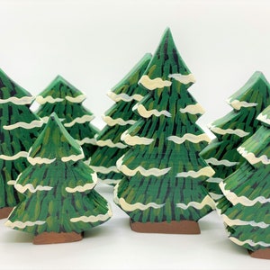 Small Wooden Snowy Standing Fir Trees - Christmas Decorations - Holiday Decor Gifts