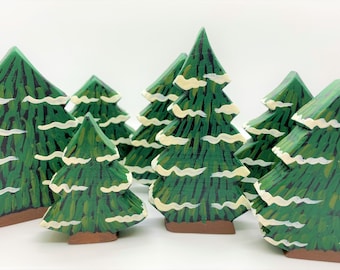 2-3” Wooden Snowy Standing Fir Trees - Christmas Decorations - Holiday Decor Gifts