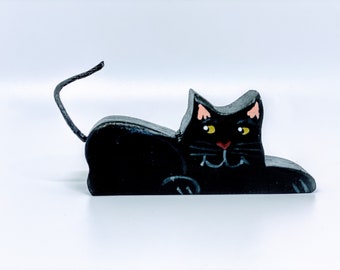 3" long Laying Wooden Cat – Shelf Cat Decoration – Kitty Decor