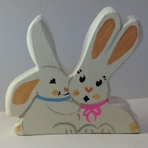 Standing Wooden Bunny Huggers – Easter Bunnies for Spring – Shelf Rabbit Decoration