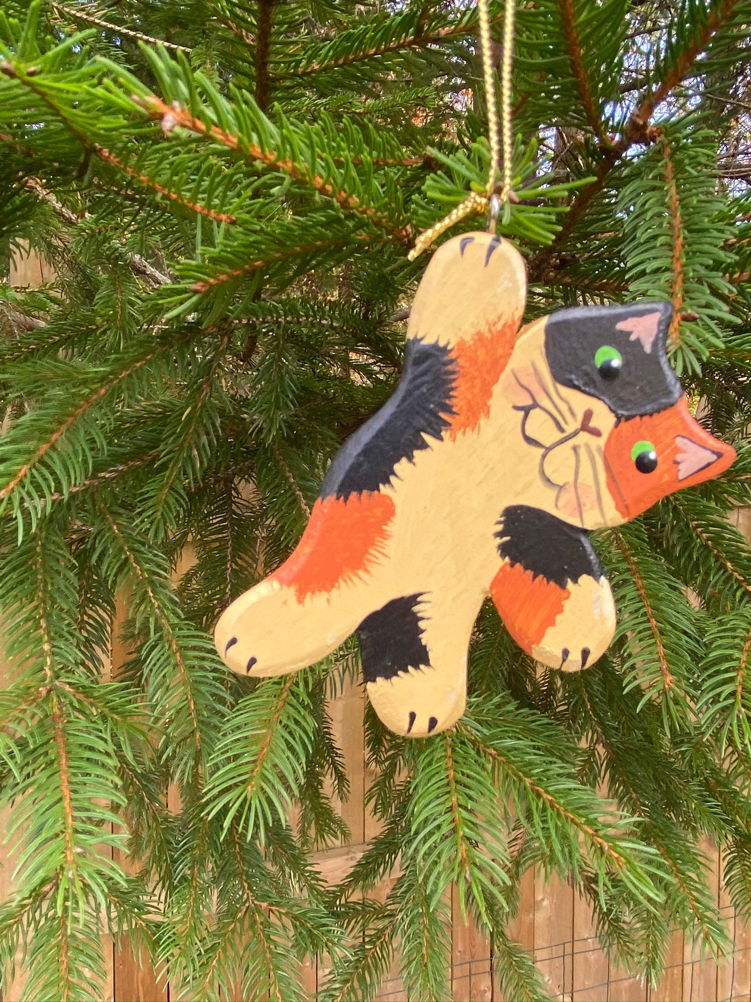Wooden Ornament Hanging Kitty Cat Christmas Decor Etsy