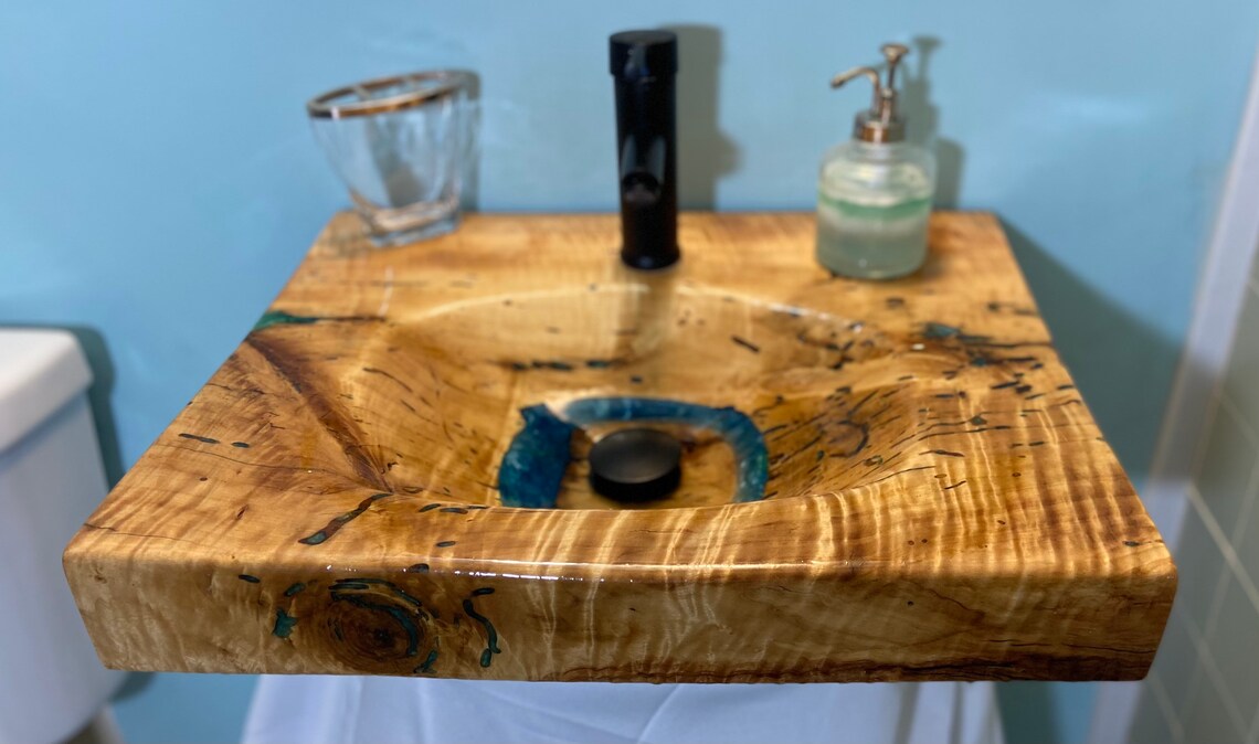 CustomMade Maple Wood & Epoxy Resin Colored Bathroom Sink Etsy
